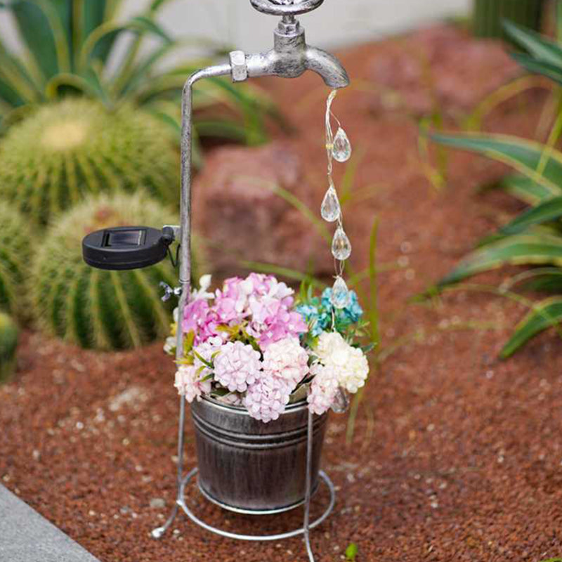 Moderne Art Deco Solar Wasserhahn Wasser Tropfen Fließendes Wasser Pflanzenform Eisen LED Außenlicht Für Garten | Brehn