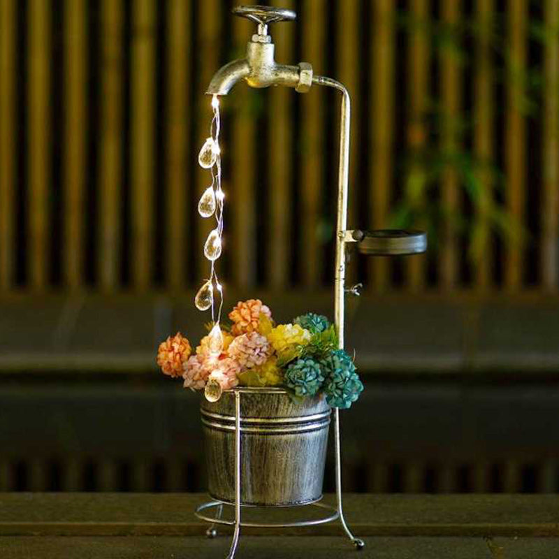 Moderne Art Deco Solar Wasserhahn Wasser Tropfen Fließendes Wasser Pflanzenform Eisen LED Außenlicht Für Garten | Brehn