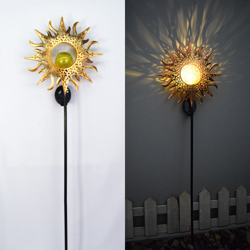 Moderne Art Deco Solar wasserdichter Erdstecker Stern Sonne Mond Eisen Glas LED Außenleuchte für Garten | Brehn