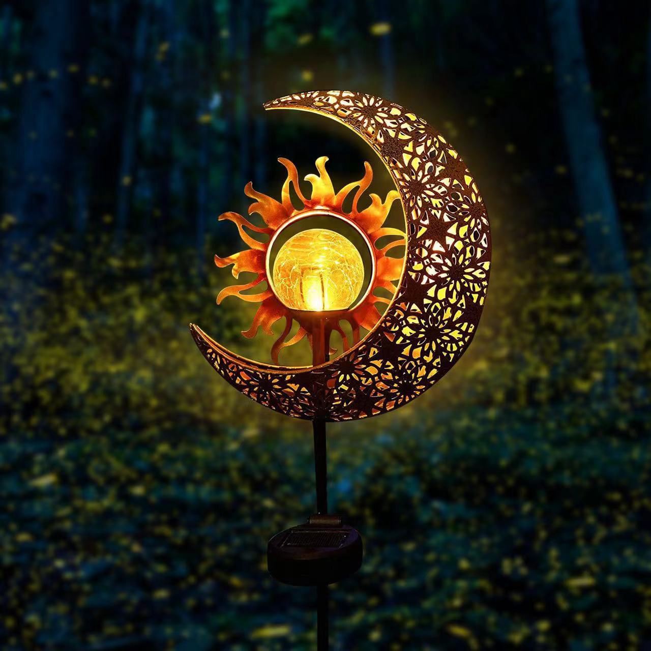 Moderne Art Deco Solar wasserdichter Erdstecker Stern Sonne Mond Eisen Glas LED Außenleuchte für Garten | Brehn