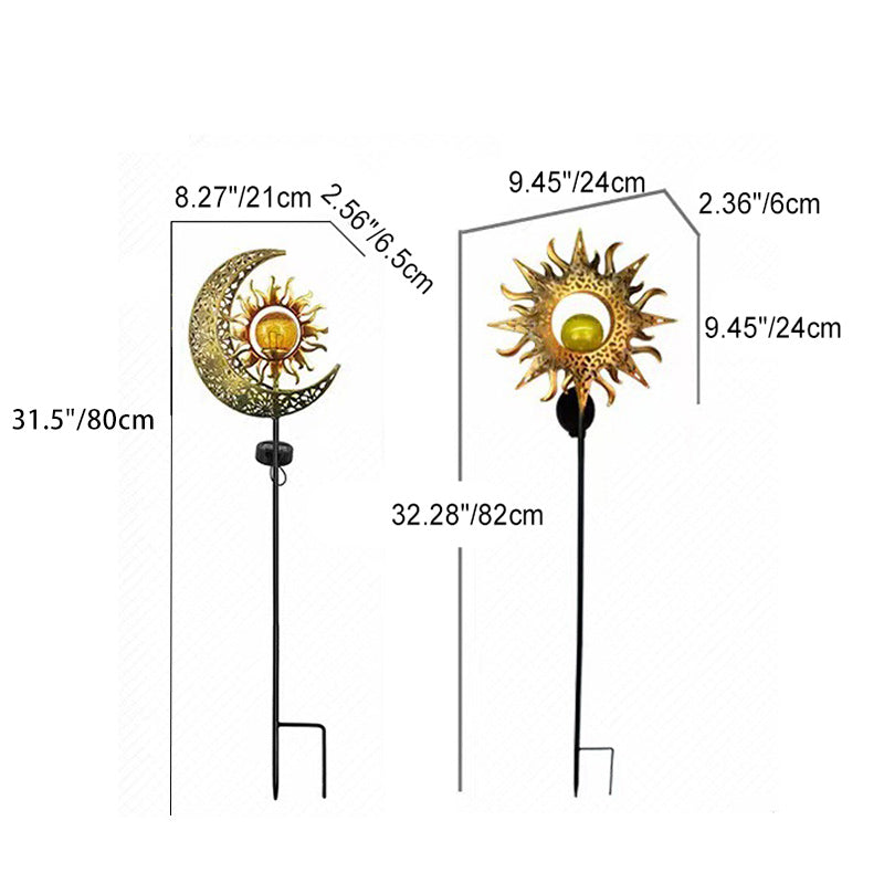Solarbetriebene, wasserdichte LED-Außenleuchte mit Erdungsstecker in Sternform, Sonne und Mond aus Eisenglas für den Garten
