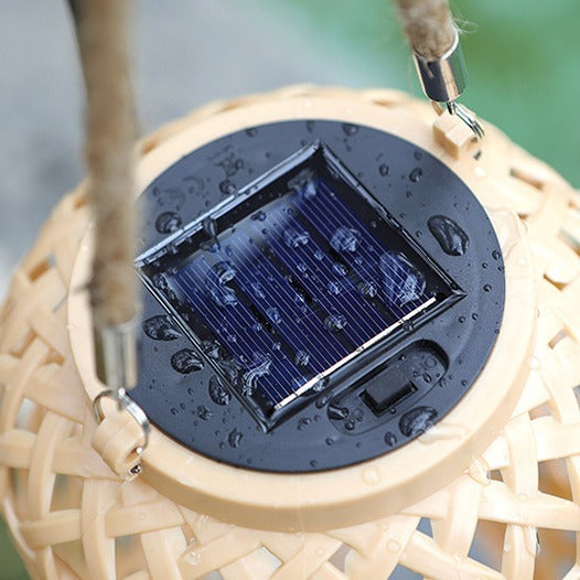 Moderne Art Deco Solar Wasserdicht Imitation Rattan Gewebte Laterne Zylindrische Kunststoff LED Außenlicht Für Garten | Brehn
