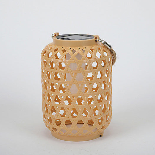 Moderne Art Deco Solar Wasserdicht Imitation Rattan Gewebte Laterne Zylindrische Kunststoff LED Außenlicht Für Garten | Brehn