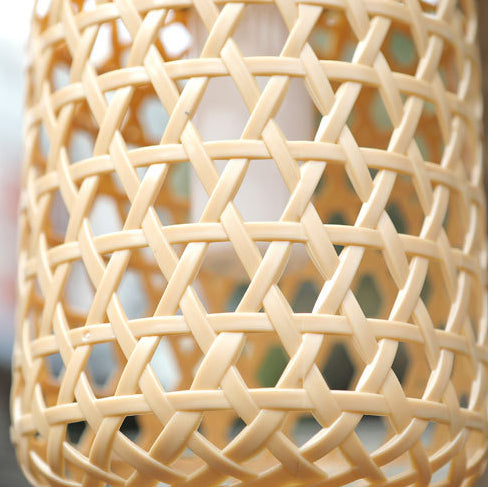Moderne Art Deco Solar Wasserdicht Imitation Rattan Gewebte Laterne Zylindrische Kunststoff LED Außenlicht Für Garten | Brehn