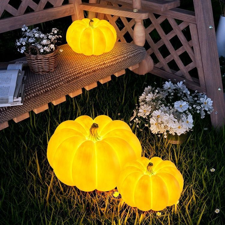 Moderne Art Deco Solar Wasserdicht Kürbis Runde Harz LED Außenleuchte Für Garten | Brehn