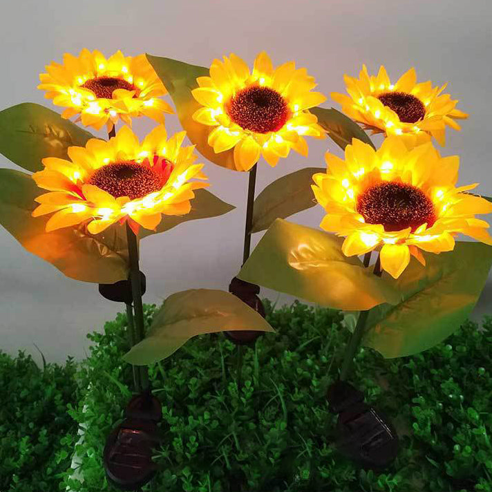 Zeitgenössische kreative solarbetriebene wasserdichte Sonnenblume Seide ABS Edelstahl LED Außenlicht für Garten | Brehn