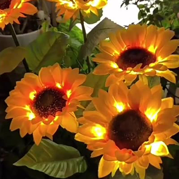 Zeitgenössische kreative solarbetriebene wasserdichte Sonnenblume Seide ABS Edelstahl LED Außenlicht für Garten | Brehn
