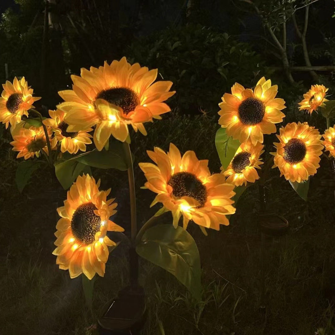 Zeitgenössische kreative solarbetriebene wasserdichte Sonnenblume Seide ABS Edelstahl LED Außenlicht für Garten | Brehn