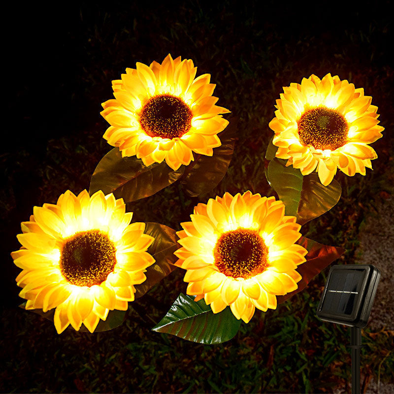 Zeitgenössische kreative solarbetriebene wasserdichte Sonnenblume Seide ABS Edelstahl LED Außenlicht für Garten | Brehn