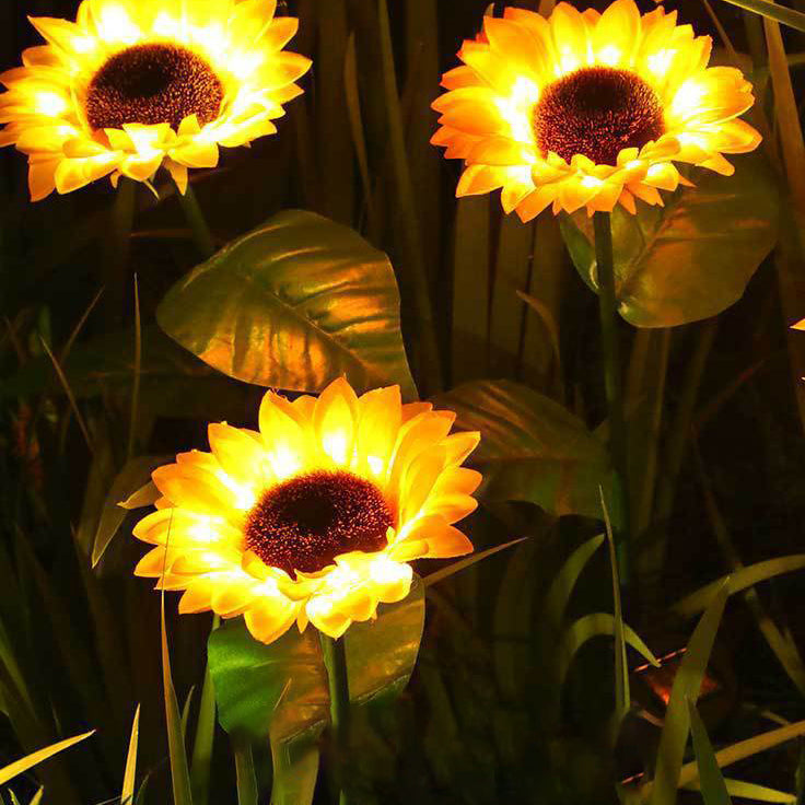 Zeitgenössische kreative solarbetriebene wasserdichte Sonnenblume Seide ABS Edelstahl LED Außenlicht für Garten | Brehn