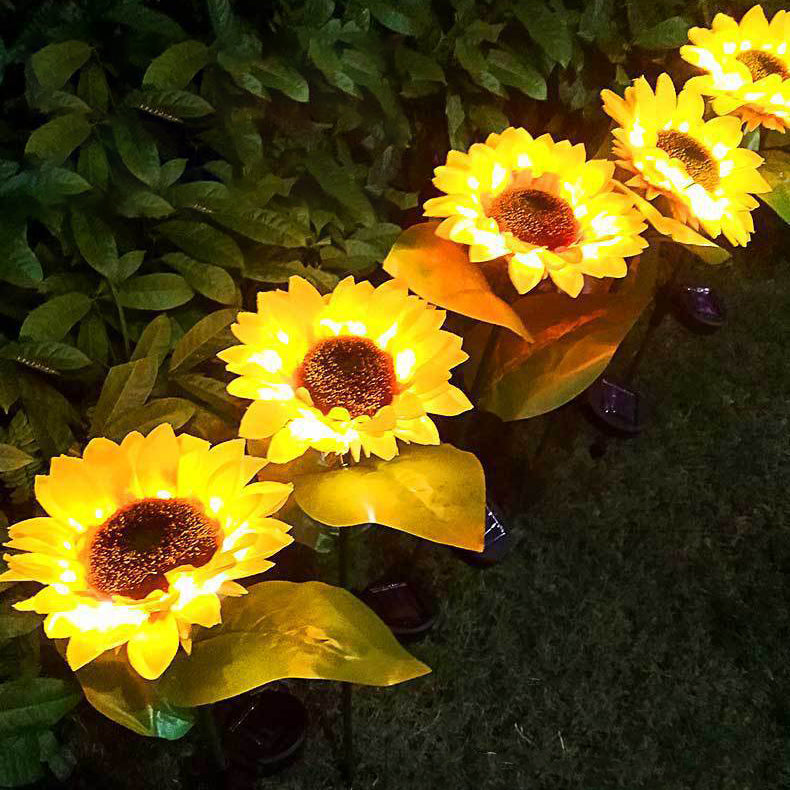 Zeitgenössische kreative solarbetriebene wasserdichte Sonnenblume Seide ABS Edelstahl LED Außenlicht für Garten | Brehn