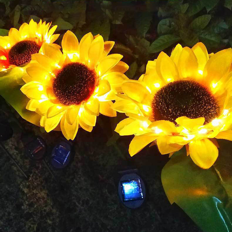Zeitgenössische kreative solarbetriebene wasserdichte Sonnenblume Seide ABS Edelstahl LED Außenlicht für Garten | Brehn