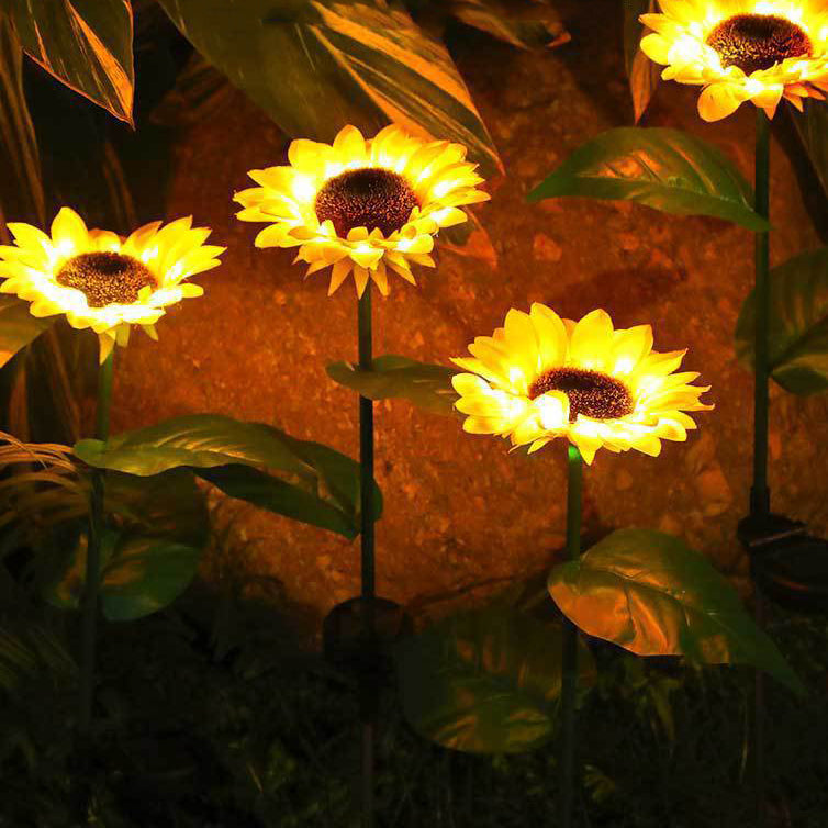 Zeitgenössische kreative solarbetriebene wasserdichte Sonnenblume Seide ABS Edelstahl LED Außenlicht für Garten | Brehn