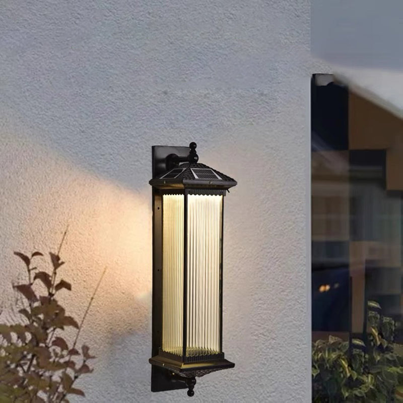 Traditionelles chinesisches wasserdichtes rechteckiges Glas-Metall 1-Licht-Wand sconce Lampe für Außenpatio | Brehn