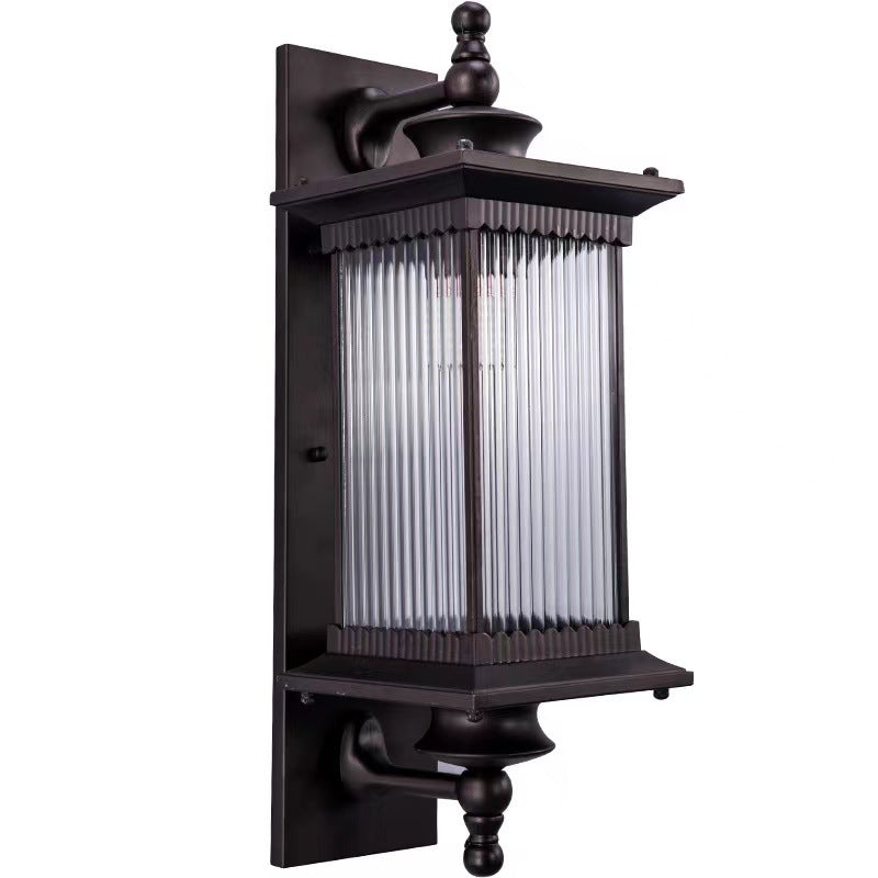 Traditionelles chinesisches wasserdichtes rechteckiges Glas-Metall 1-Licht-Wand sconce Lampe für Außenpatio | Brehn