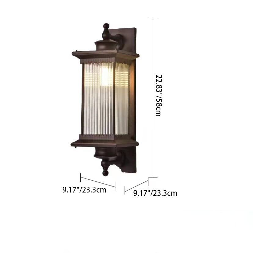 Traditionelles chinesisches wasserdichtes rechteckiges Glas-Metall 1-Licht-Wand sconce Lampe für Außenpatio | Brehn