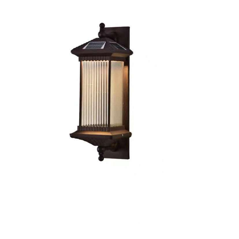 Traditionelles chinesisches wasserdichtes rechteckiges Glas-Metall 1-Licht-Wand sconce Lampe für Außenpatio | Brehn