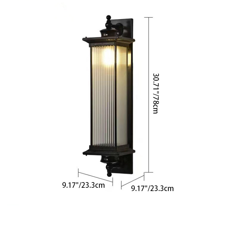 Traditionelles chinesisches wasserdichtes rechteckiges Glas-Metall 1-Licht-Wand sconce Lampe für Außenpatio | Brehn