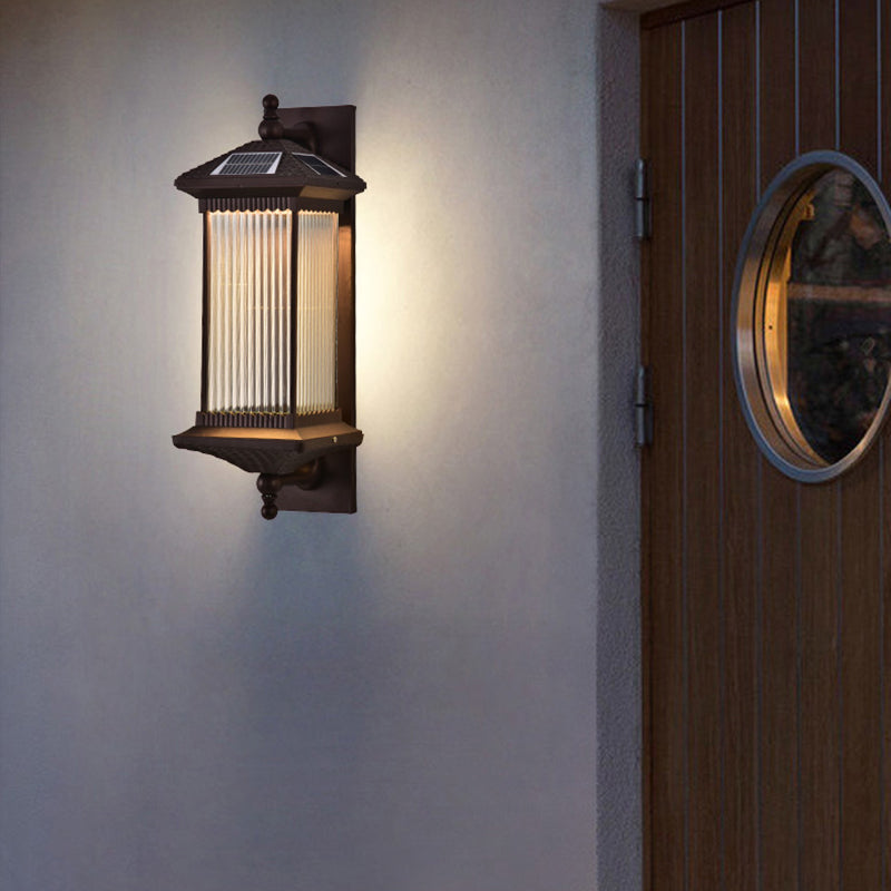 Traditionelles chinesisches wasserdichtes rechteckiges Glas-Metall 1-Licht-Wand sconce Lampe für Außenpatio | Brehn