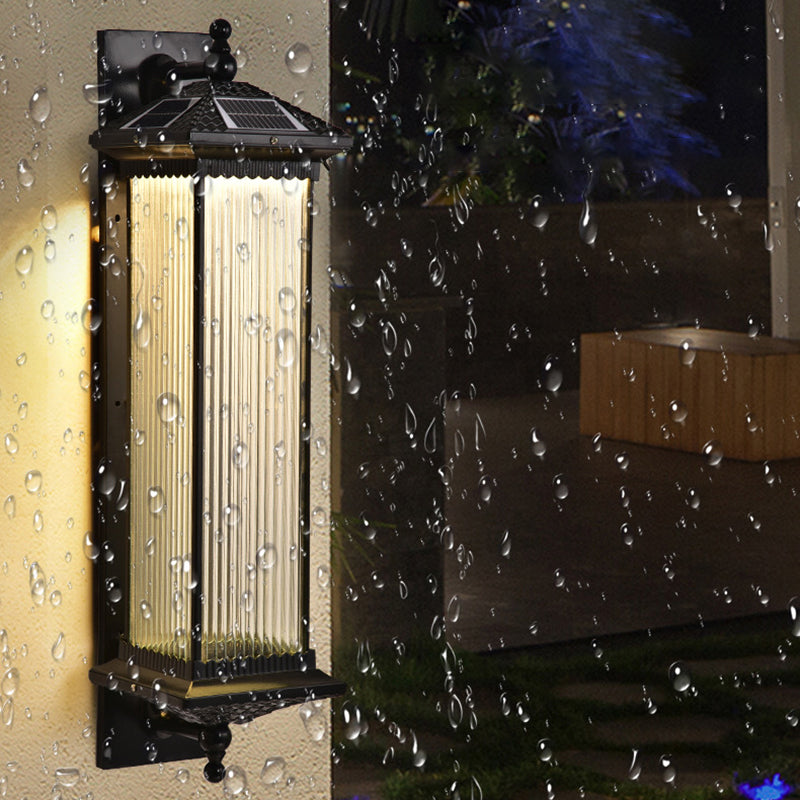 Traditionelles chinesisches wasserdichtes rechteckiges Glas-Metall 1-Licht-Wand sconce Lampe für Außenpatio | Brehn