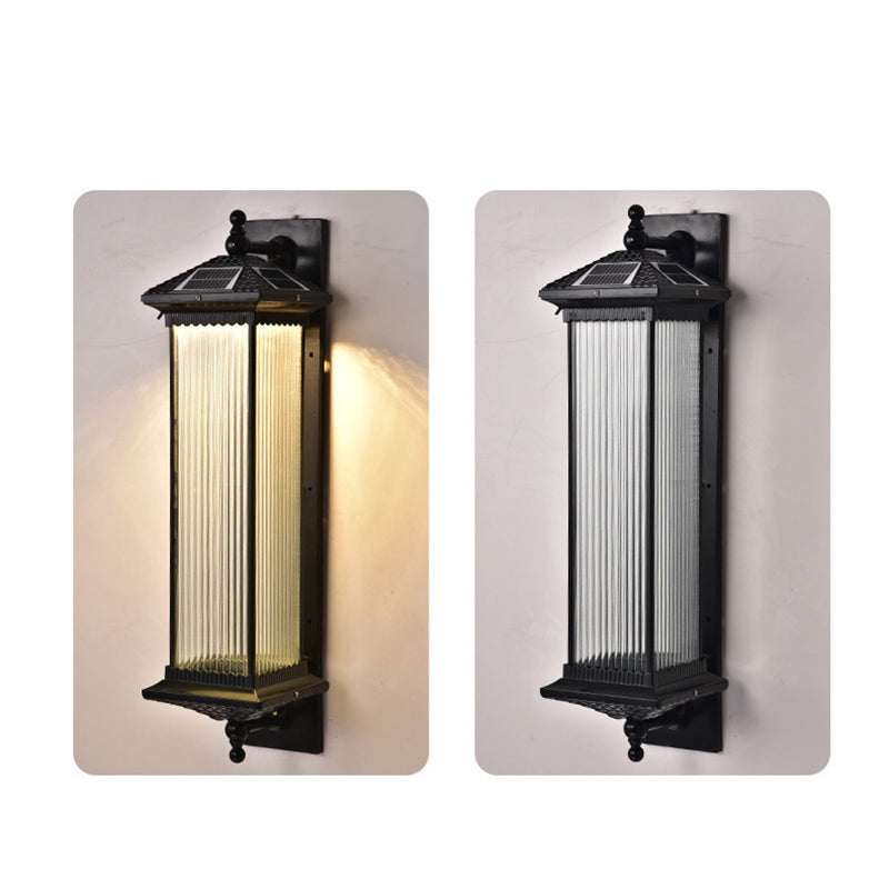 Traditionelles chinesisches wasserdichtes rechteckiges Glas-Metall 1-Licht-Wand sconce Lampe für Außenpatio | Brehn