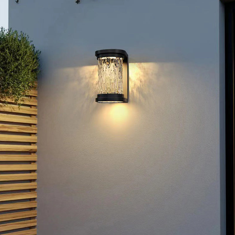 Moderne Luxus Waterproof Zylinder Edelstahl Kristall LED Wandleuchte Lampe für Außenpatio | Brehn