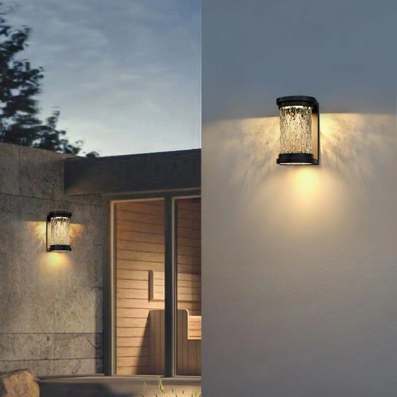 Moderne Luxus Waterproof Zylinder Edelstahl Kristall LED Wandleuchte Lampe für Außenpatio | Brehn