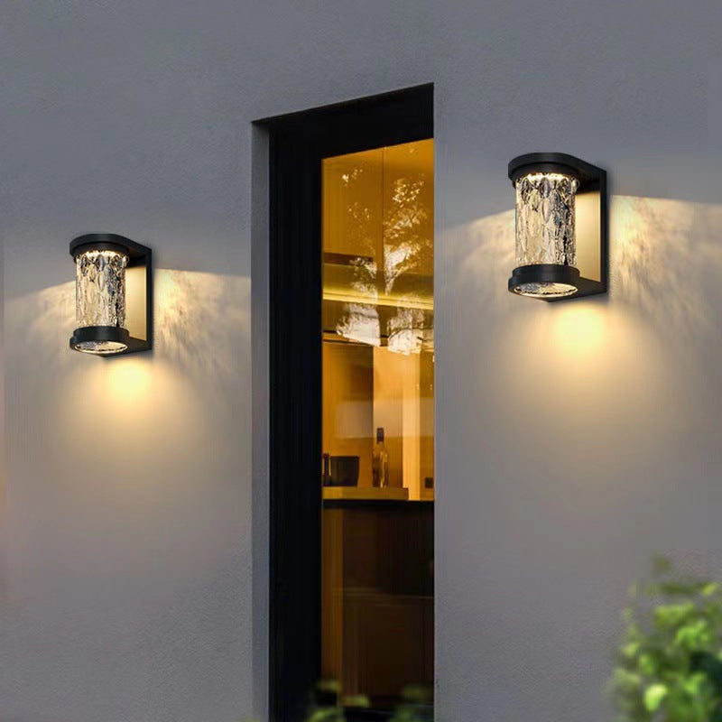 Moderne Luxus Waterproof Zylinder Edelstahl Kristall LED Wandleuchte Lampe für Außenpatio | Brehn