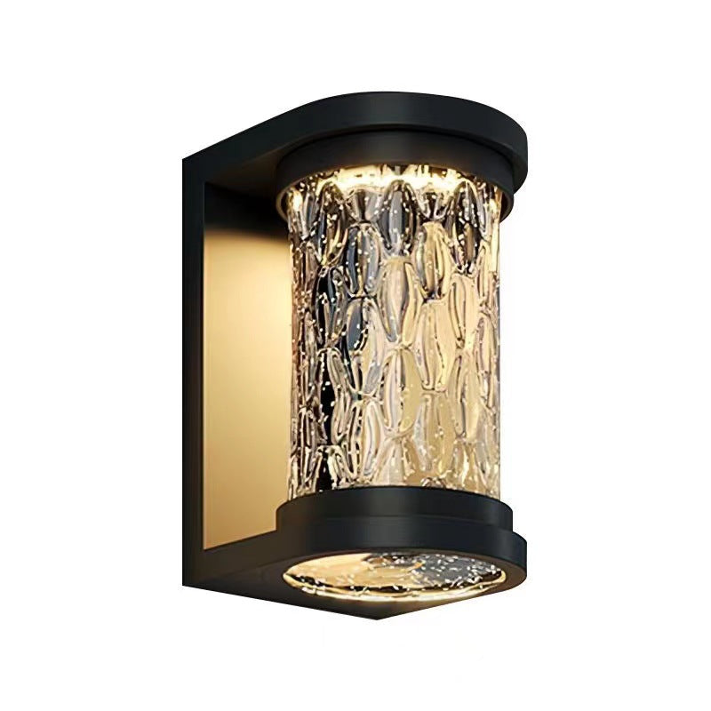 Moderne Luxus Waterproof Zylinder Edelstahl Kristall LED Wandleuchte Lampe für Außenpatio | Brehn