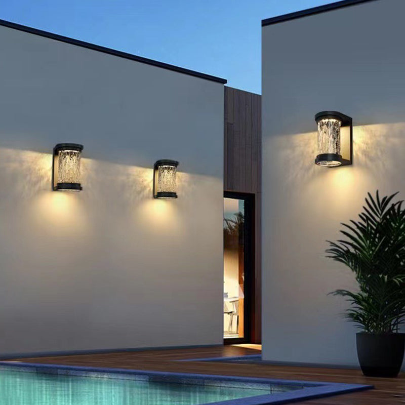 Moderne Luxus Waterproof Zylinder Edelstahl Kristall LED Wandleuchte Lampe für Außenpatio | Brehn
