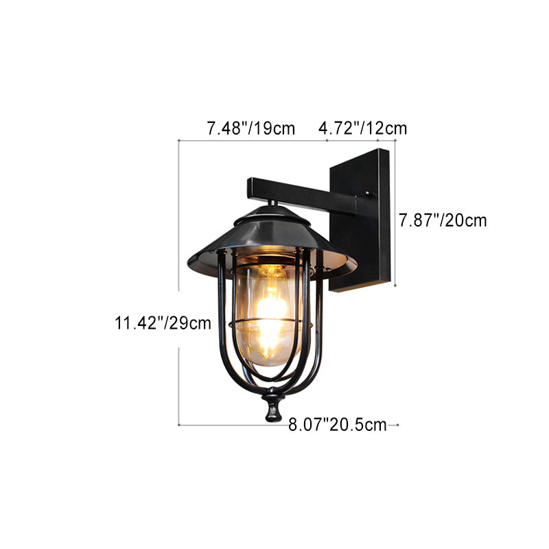 Traditionelle Vintage Vogelkäfig Eisen Glas 1-Licht Wandleuchte Lampe Für Außenpatio | Brehn