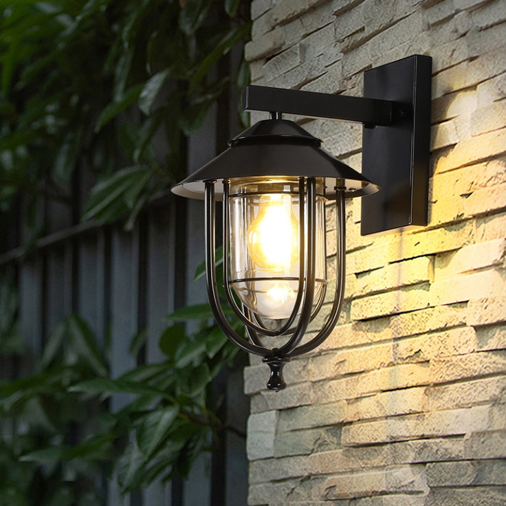 Traditionelle Vintage Vogelkäfig Eisen Glas 1-Licht Wandleuchte Lampe Für Außenpatio | Brehn