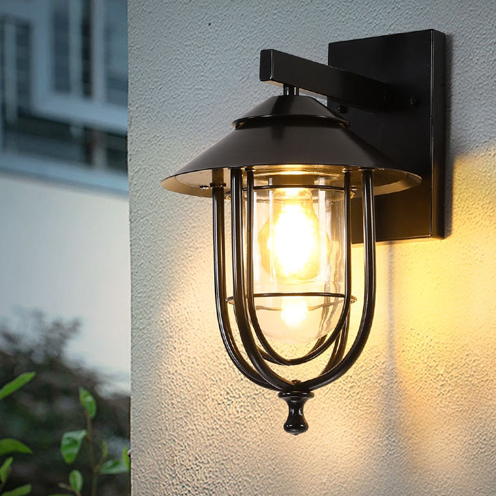 Traditionelle Vintage Vogelkäfig Eisen Glas 1-Licht Wandleuchte Lampe Für Außenpatio | Brehn