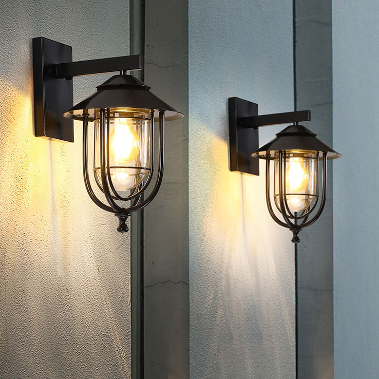 Traditionelle Vintage Vogelkäfig Eisen Glas 1-Licht Wandleuchte Lampe Für Außenpatio | Brehn