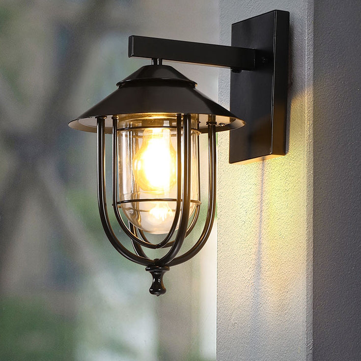 Traditionelle Vintage Vogelkäfig Eisen Glas 1-Licht Wandleuchte Lampe Für Außenpatio | Brehn