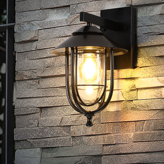 Traditionelle Vintage Vogelkäfig Eisen Glas 1-Licht Wandleuchte Lampe Für Außenpatio | Brehn