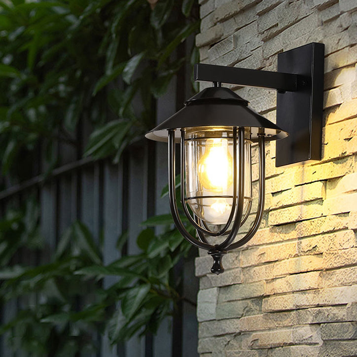Traditionelle Vintage Vogelkäfig Eisen Glas 1-Licht Wandleuchte Lampe Für Außenpatio | Brehn