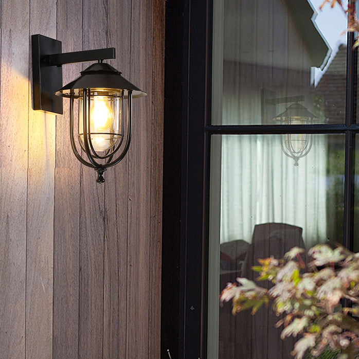 Traditionelle Vintage Vogelkäfig Eisen Glas 1-Licht Wandleuchte Lampe Für Außenpatio | Brehn