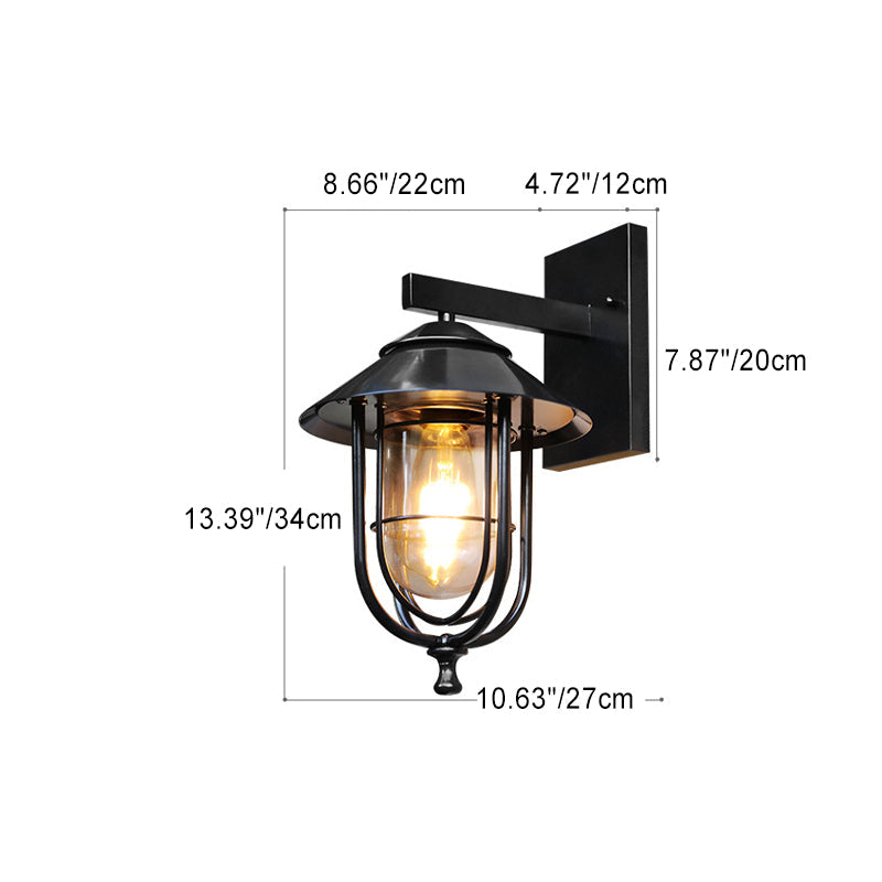Traditionelle Vintage Vogelkäfig Eisen Glas 1-Licht Wandleuchte Lampe Für Außenpatio | Brehn