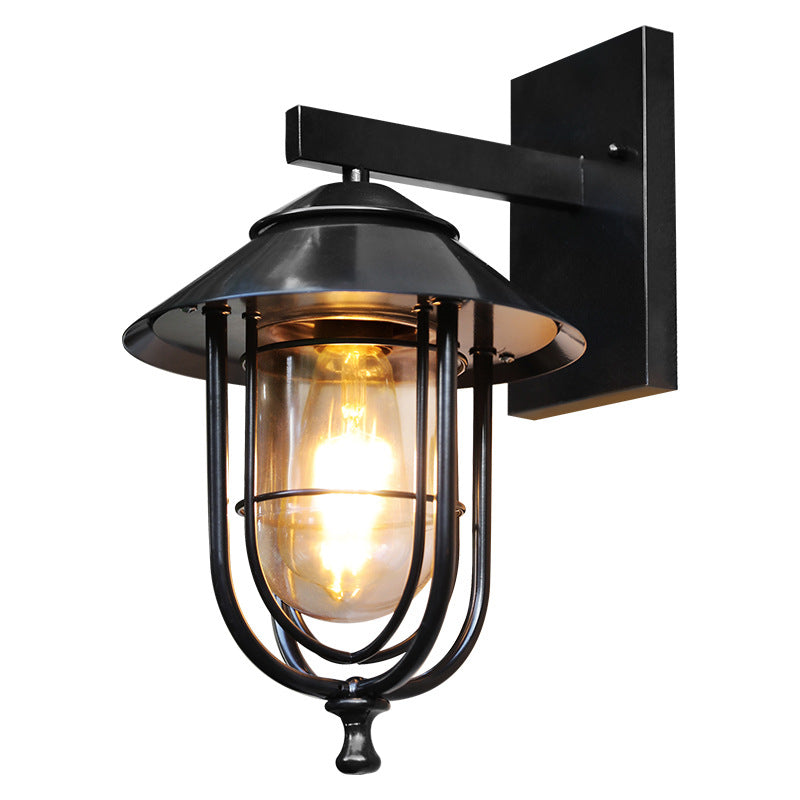 Traditionelle Vintage Vogelkäfig Eisen Glas 1-Licht Wandleuchte Lampe Für Außenpatio | Brehn