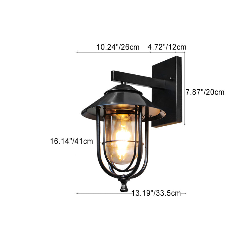Traditionelle Vintage Vogelkäfig Eisen Glas 1-Licht Wandleuchte Lampe Für Außenpatio | Brehn
