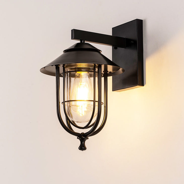 Traditionelle Vintage Vogelkäfig Eisen Glas 1-Licht Wandleuchte Lampe Für Außenpatio | Brehn