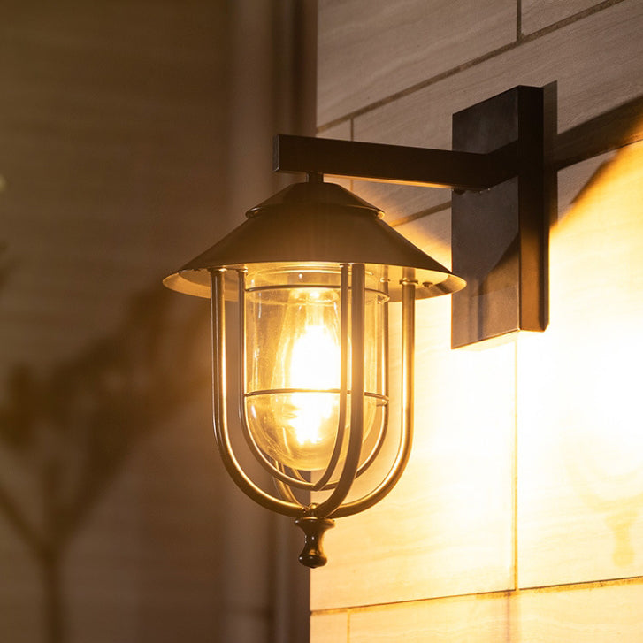 Traditionelle Vintage Vogelkäfig Eisen Glas 1-Licht Wandleuchte Lampe Für Außenpatio | Brehn