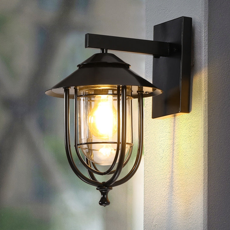 Traditionelle Vintage Vogelkäfig Eisen Glas 1-Licht Wandleuchte Lampe Für Außenpatio | Brehn