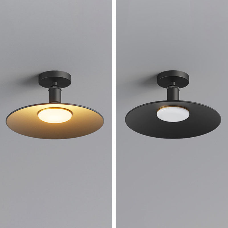 Zeitgenössische industrielle wasserdichte Aluminium runde 1-Licht Semi-Flush-Mount Deckenleuchte für den Außenbereich Patio | Brehn