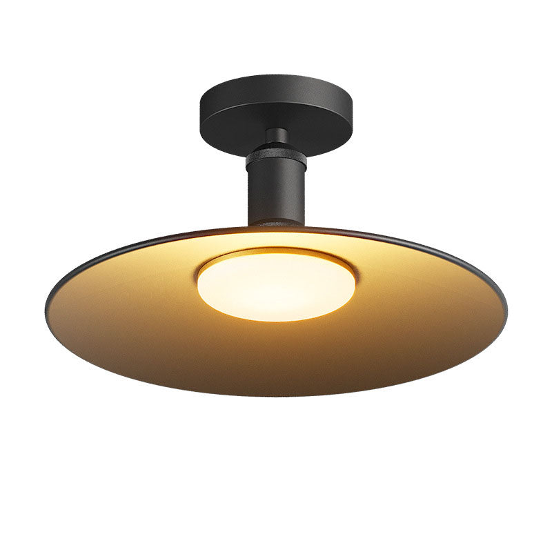 Zeitgenössische industrielle wasserdichte Aluminium runde 1-Licht Semi-Flush-Mount Deckenleuchte für den Außenbereich Patio | Brehn