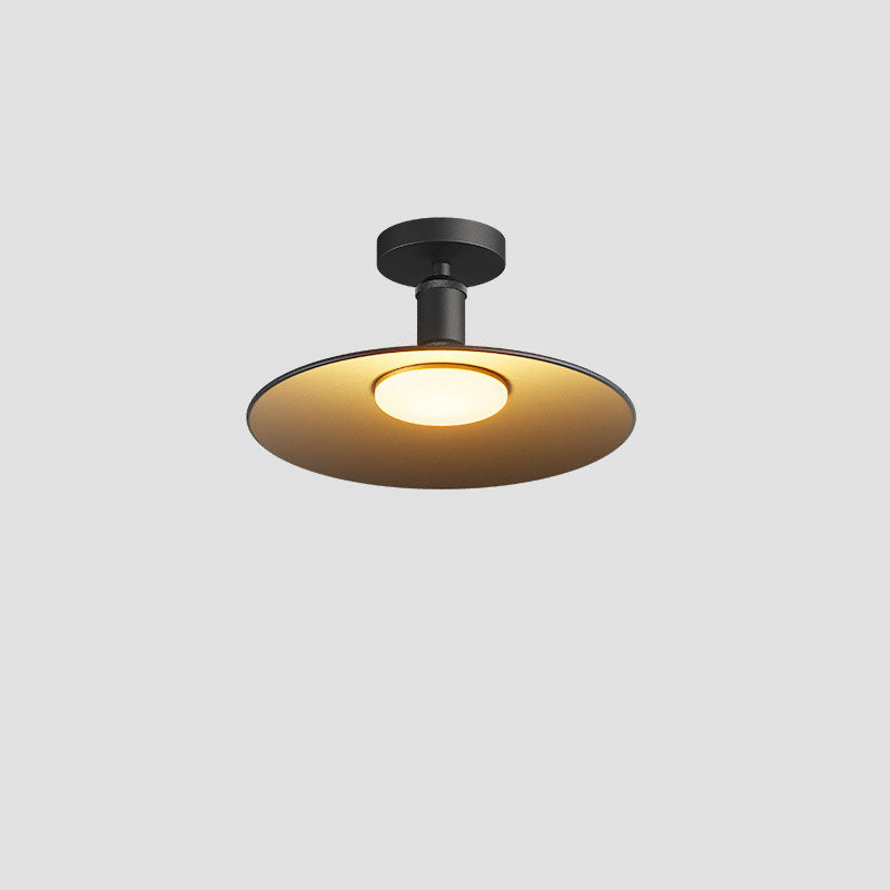 Zeitgenössische industrielle wasserdichte Aluminium runde 1-Licht Semi-Flush-Mount Deckenleuchte für den Außenbereich Patio | Brehn
