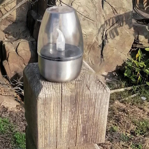 Moderner minimalistischer Kerzenrunde PC Edelstahl LED Außenlicht für den Garten | Brehn