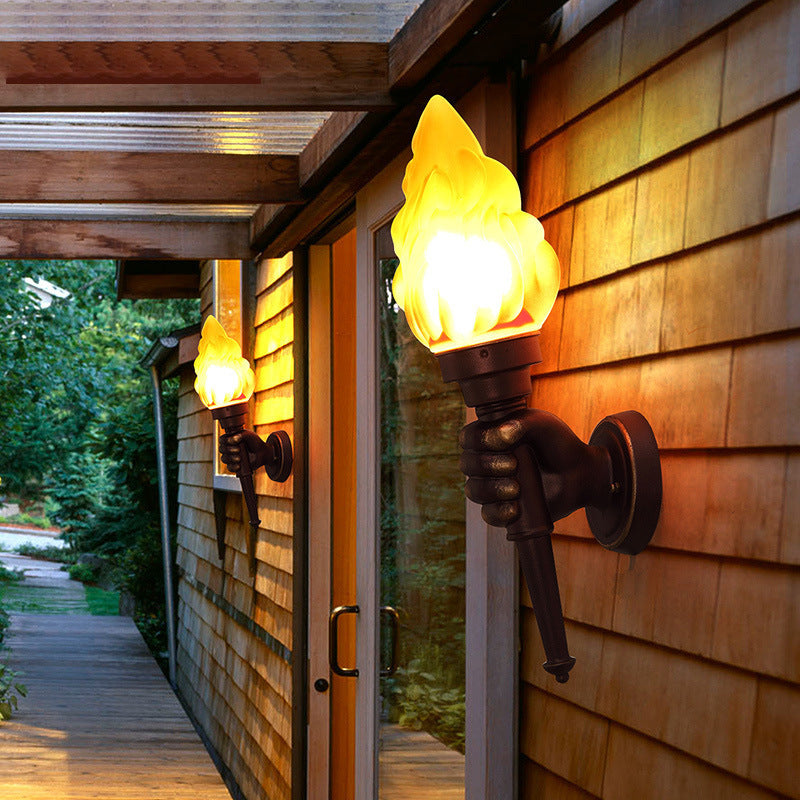 Traditionelle Vintage Fackelträgerform Glas Aluminium 1-Licht Wandlampe Für Außenbereich Patio | Brehn