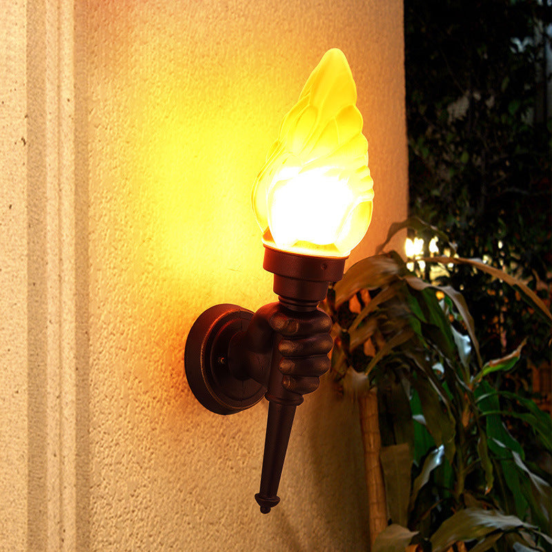 Traditionelle Vintage Fackelträgerform Glas Aluminium 1-Licht Wandlampe Für Außenbereich Patio | Brehn
